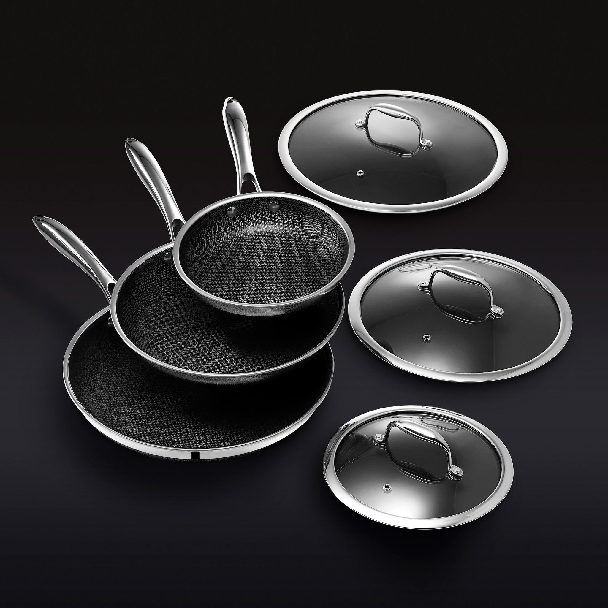 Hybrid Fry Pan Set with Lids, 6-pc